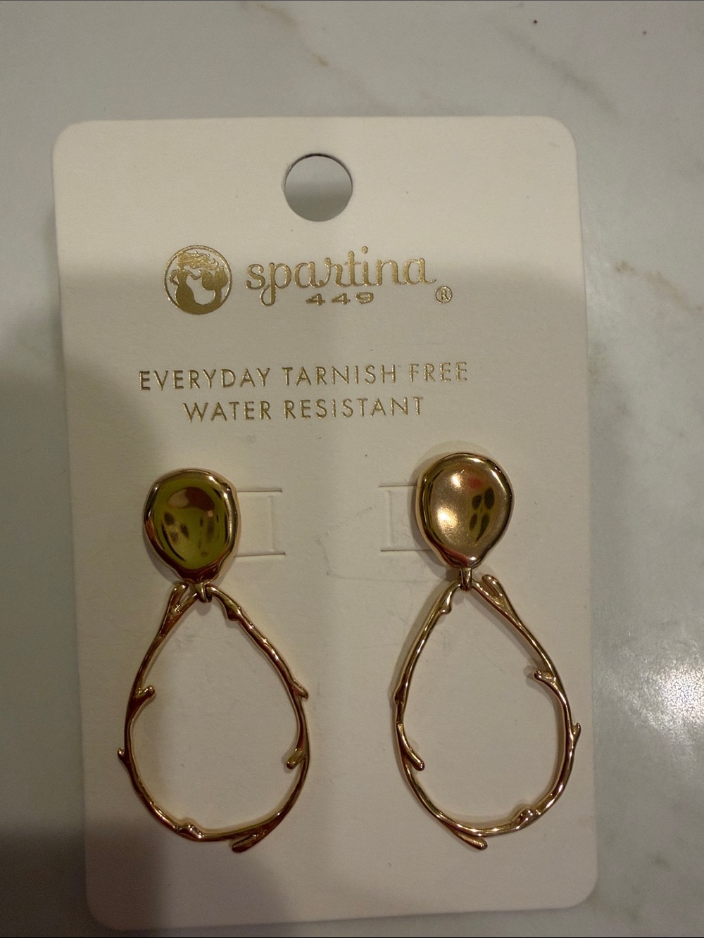 Spartina 449 Gold Teardrop Dangle Earrings New with Tags Tarnish Free